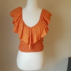 Calista orange Ruffle Plunge crop top